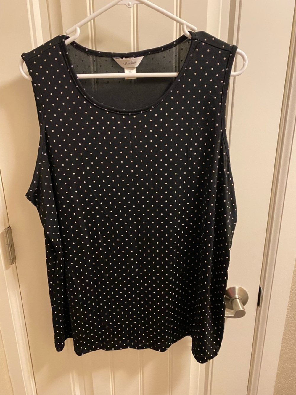 CJ Banks 1X Top Black Polka Dot Stretch Sleeveless Blouse Shirt
